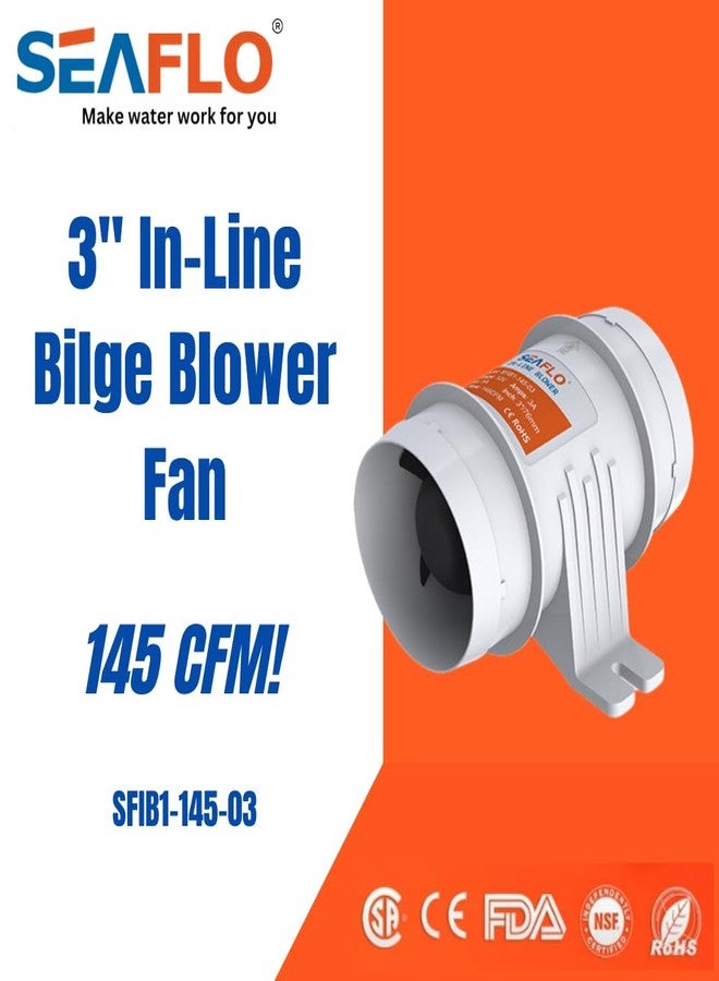 SEAFLO 3″ 145CFM in-Line Bilge Blower Fan for Marine/Ventilation/RV - Image 2